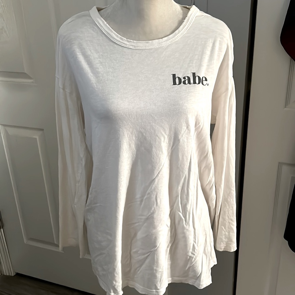 White “babe.” Long sleeve T-shirt